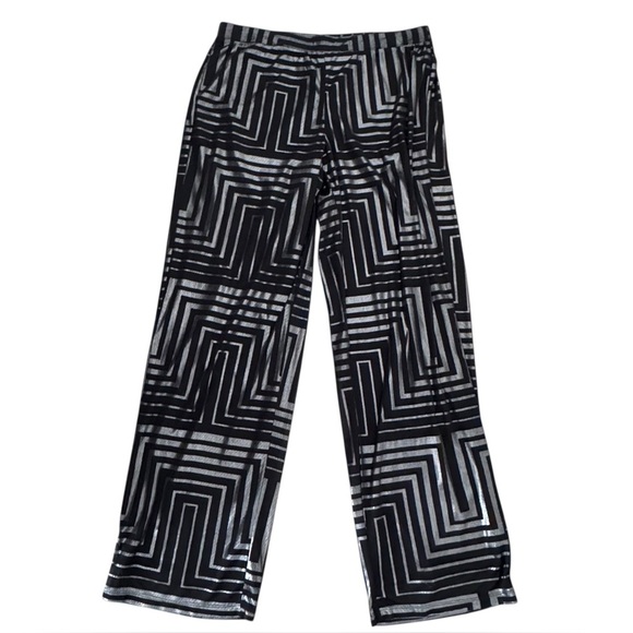 new directions Pants - New Directions Size M Black/Silver Geometric Wide Leg Pull-On Fully Lined Pants